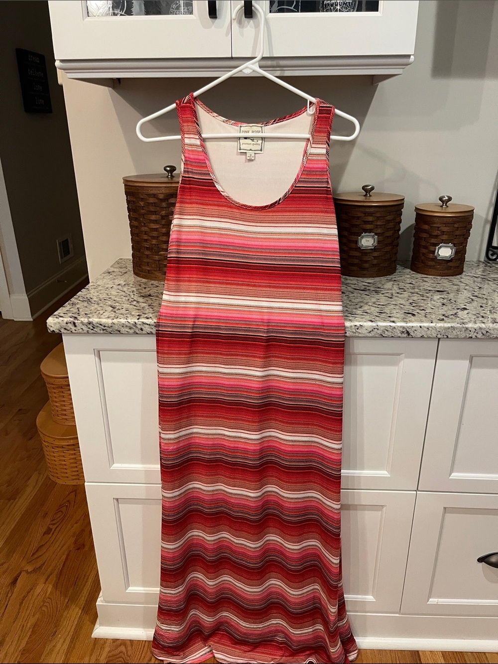 Pink rose, striped maxi dress